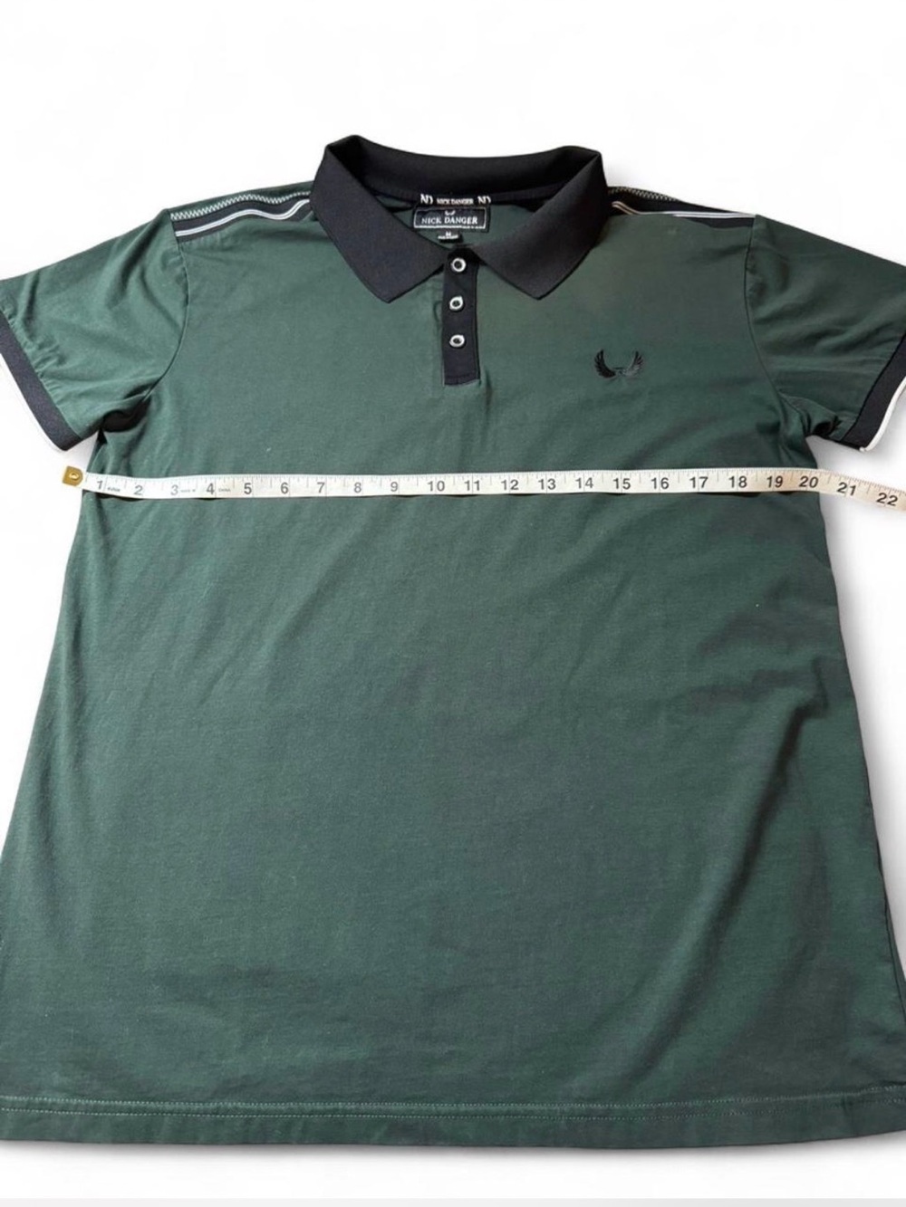 Nick Danger Men's Olive Green Polo Shirt with Black Trim - Picture 5 of 7